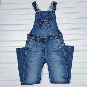 Mini Boden Denim Embroidered Rainbow Overalls Size 8-9Y Light Vintage Denim